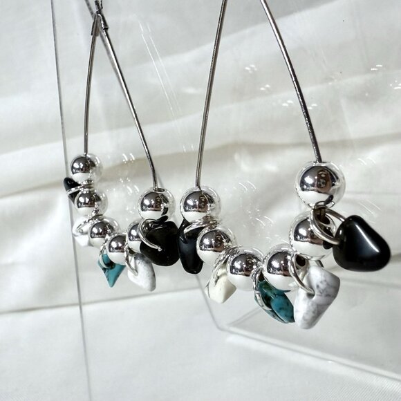 Sterling Silver Turquoise Quartz Agate Beaded Dangle Earrings - Picture 2 of 6